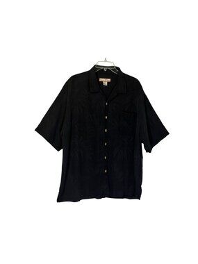 Paradise Blue Black Silk Palm Leaf Short Sleeve Button-Up Shirt Men's Size XXL